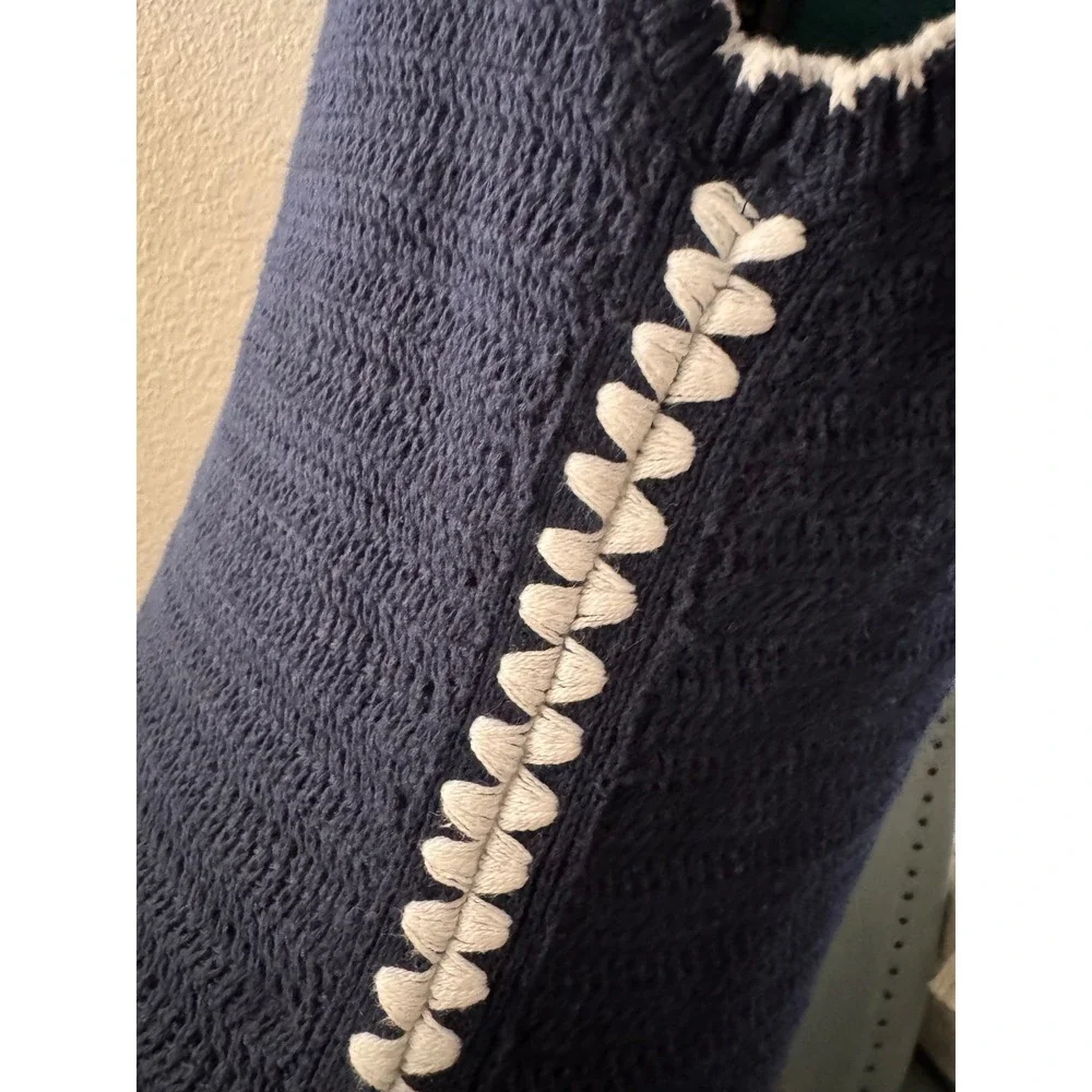 Abercrombie & Fitch Navy Knit Maxi Dress L White Contrast Trim Side Slits
